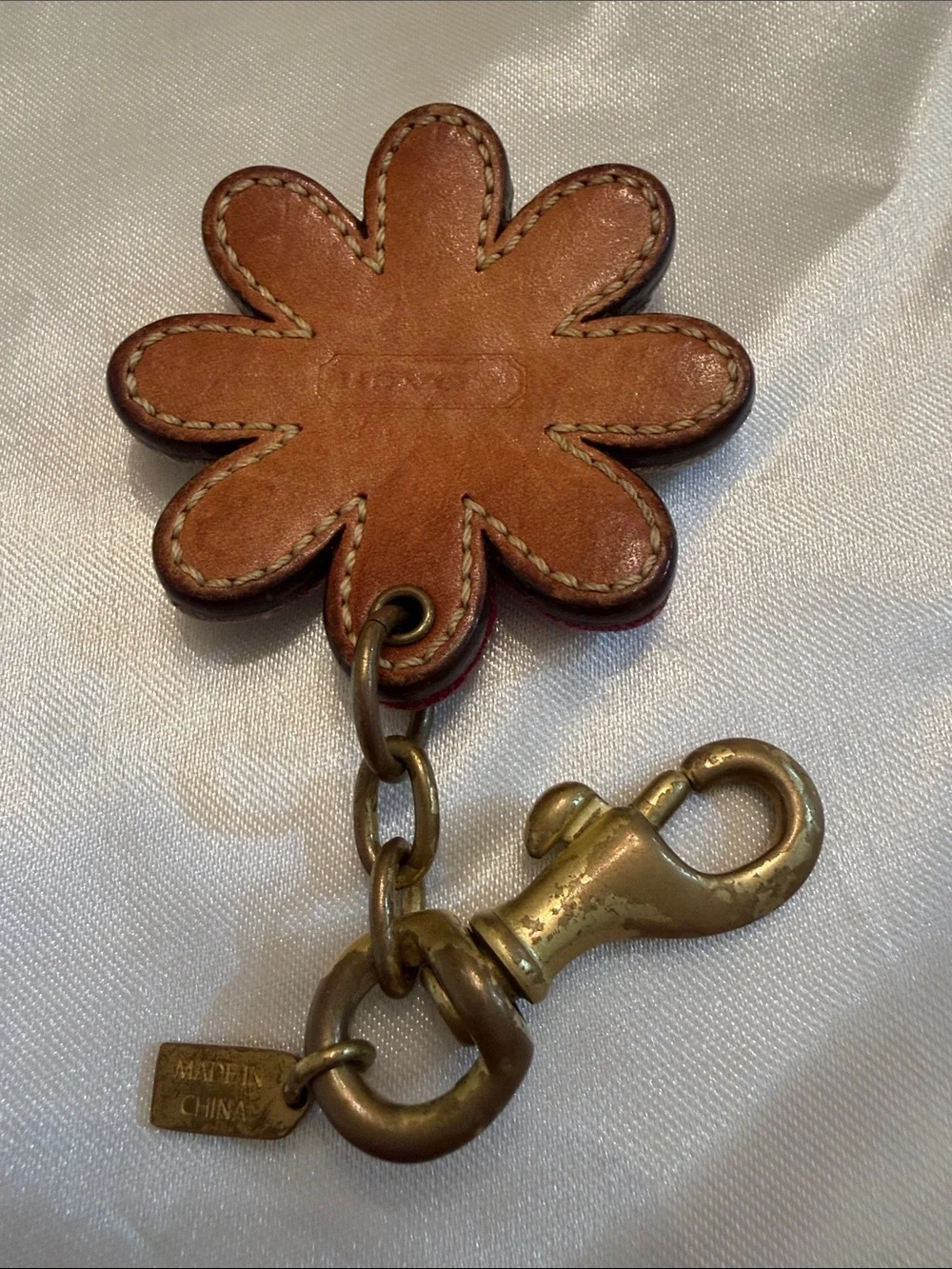 Coach Vintage Pink Signature Leather Cloth F lower Daisy Charm Fob Rare